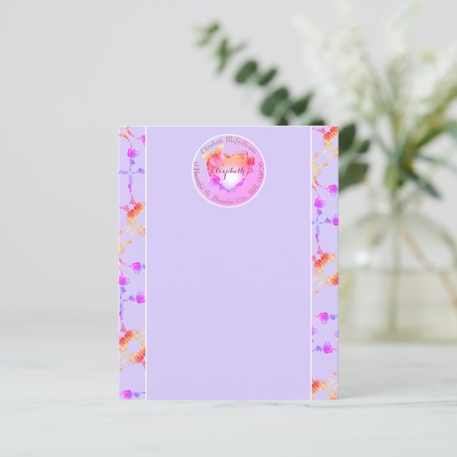 Papeterie Personnalisée Rose Cœur Rose et Gris (Debout devant)