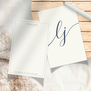 Papeterie personnalisée simple script ivory navy