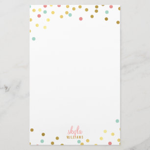 Papeterie PERSONNEL mignon et glamour corail confetti