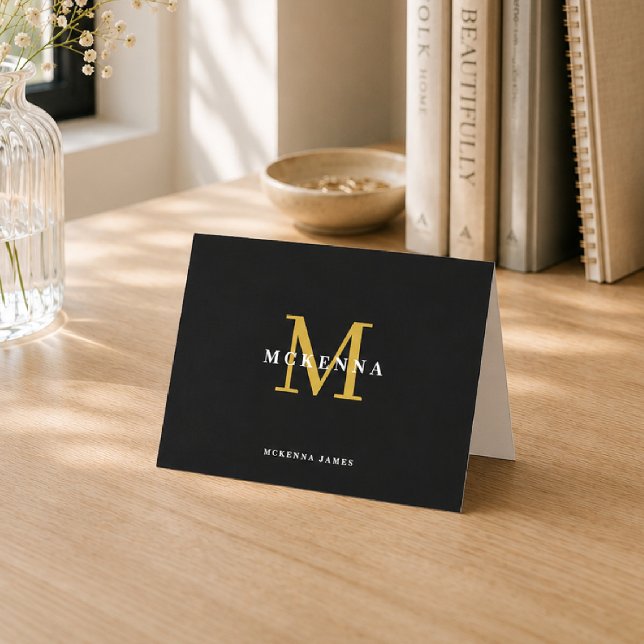 Papeterie personnelle à monogramme noir et or (Créateur téléchargé)