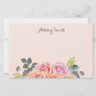 Papeterie personnelle rose saumonée floral rose vi