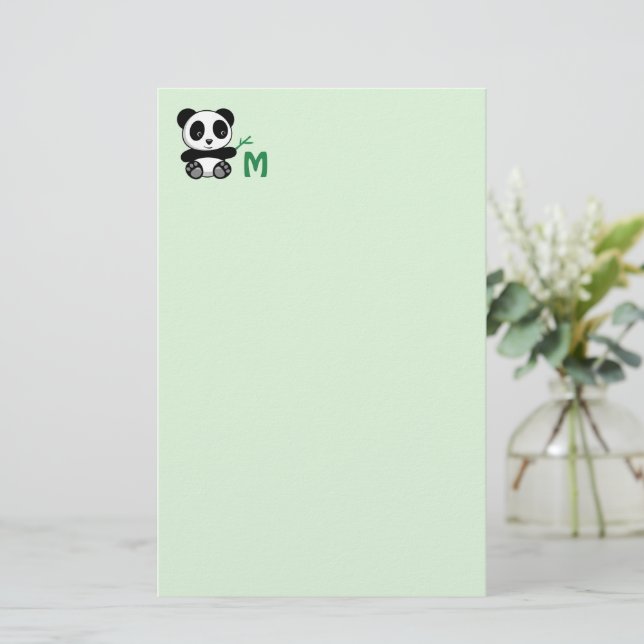 Papeterie Petit Panda mignonne avec Monogramme en bambou ver (Debout devant)