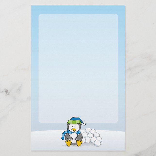 Papeterie Petit pingouin assis avec des boules de neige (Devant)