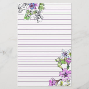 Papeterie Pétunia violet Aquarelle Fleurs Lilac Lined