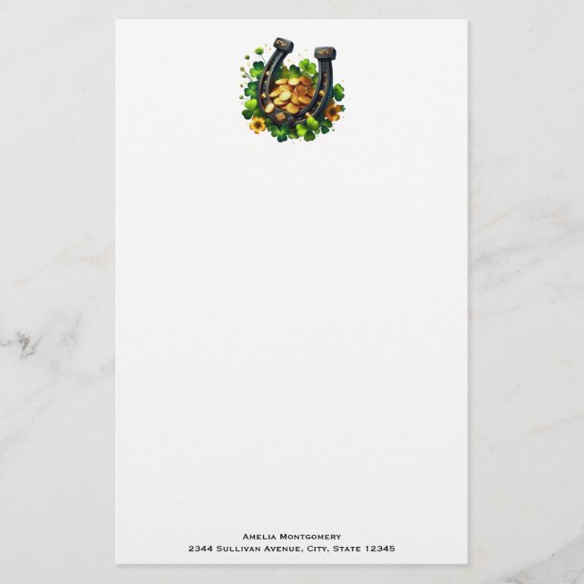 Papeterie Pièces en or Lucky Horseshoe et Clover (Devant)