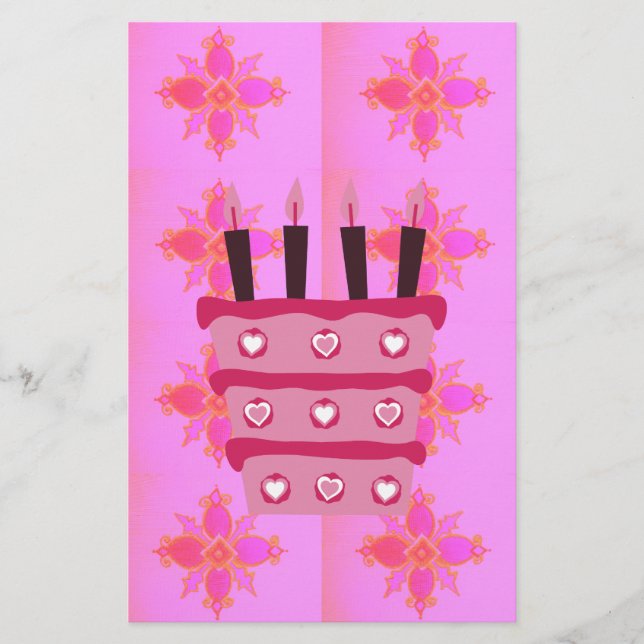 Papeterie Pink Bird Cake Art Imprimer (Devant)