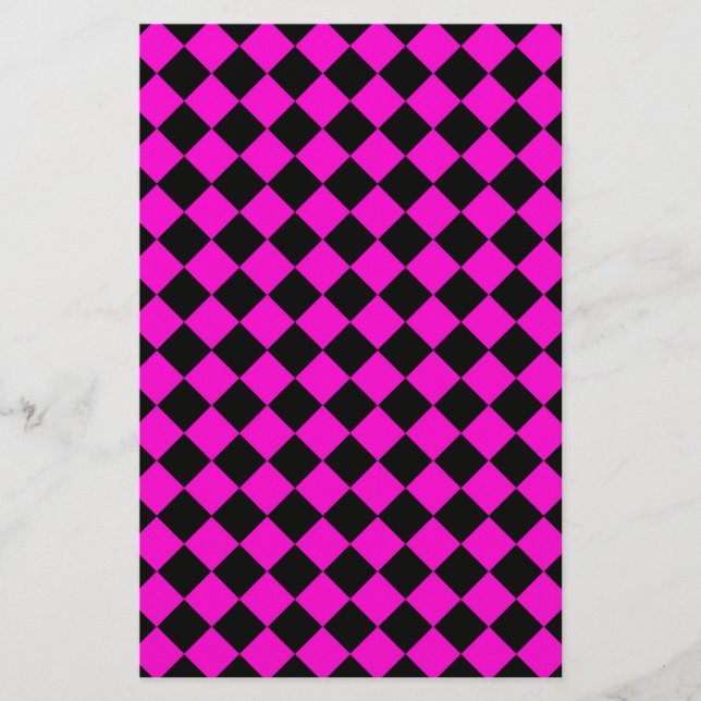 Papeterie Pink Black Diamond Harlequin Checker Pattern (Devant)