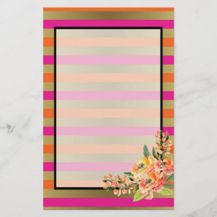 Papeterie Pink, Orange & Faux Tesselles métalliques avec/ Fl
