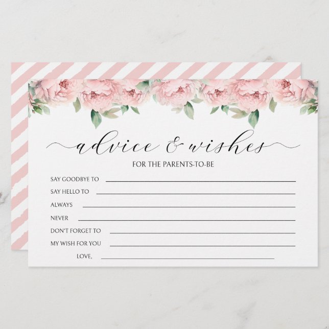 Papeterie Pink peony fille baby shower conseils souhaits car (Devant / Derrière)