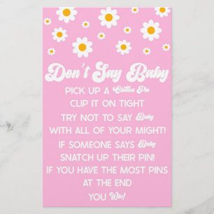 Papeterie Pink Retro Daisy Ne pas dire Baby shower Jeu