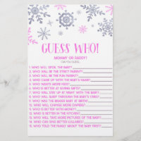 Pink Snowflake Devine Qui ! Jeu baby shower