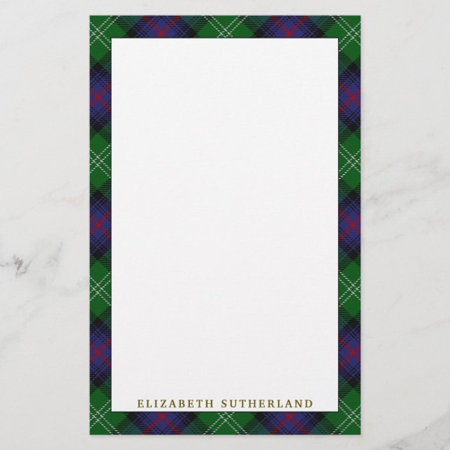 Papeterie Plaid de tartan élégant de Sutherland de clan (Devant)