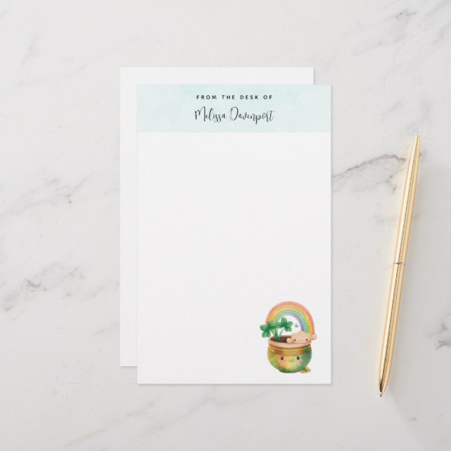 Papeterie Planeur Jardin mignon avec Arc-en-ciel et Clover (Devant/Arrière en situation)