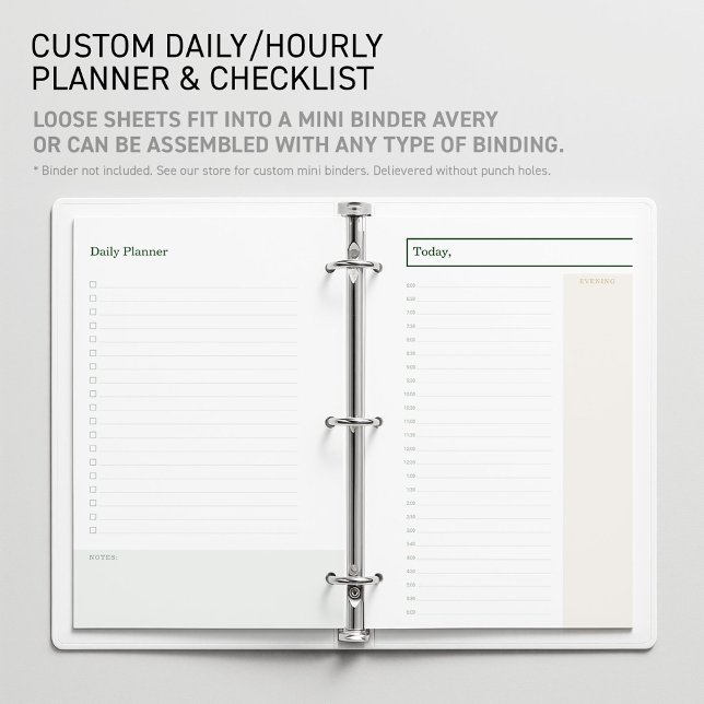 Papeterie Planificateur Mini Classeur Or Vert Notaire Mobile (Editable Mini Binder Planner Insert Daily Undated Schedule Sheet for flexible Time Management Tool.)