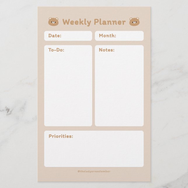 Papeterie Planneur hebdomadaire minimaliste et simple (Devant)