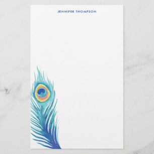 Papeterie Plume de paon d'aquarelle