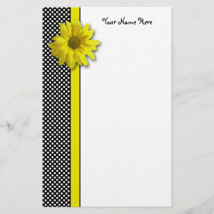 Papeterie Pois noir et blanc de marguerite jaune