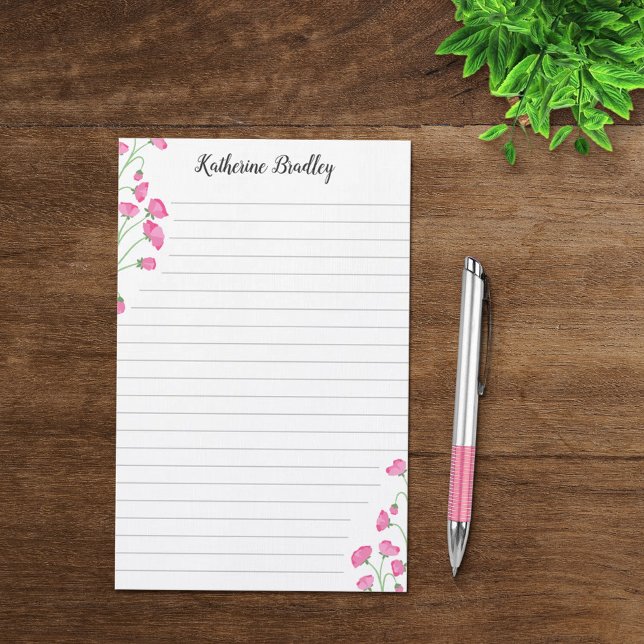 Papeterie Pois rose doux Floral Ajouter des noms Lined (Créateur téléchargé)
