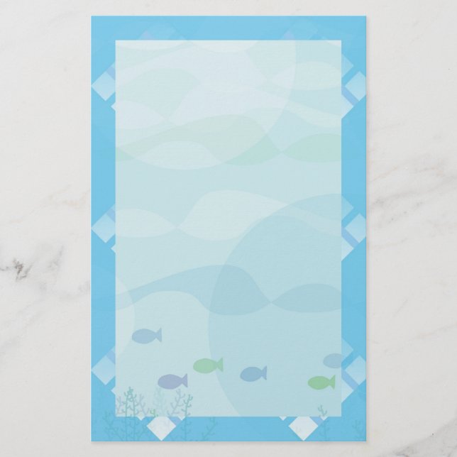 Papeterie poissons et eau, bleu (Devant)
