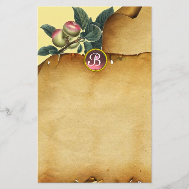 Papeterie POMME BRANCHE, Parchemin rose Gemstone Monogramme (Devant)