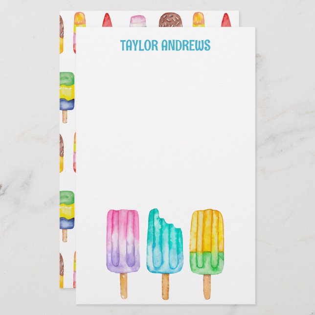 Papeterie Popsicles d'aquarelle (Devant / Derrière)