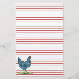Papeterie Poulet Blue Hen Aquarelle Ligné Rouge
