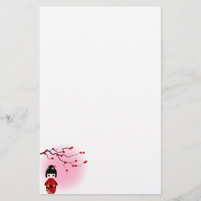 Papeterie Poupée kokeshi japonaise aux fleurs de sakura (Devant)