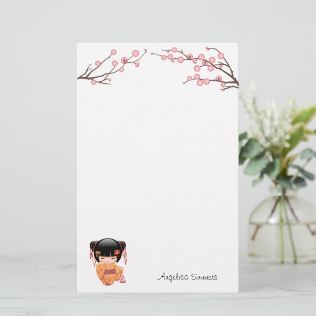 Papeterie Poupée Ume Kokeshi - Japonaise Pêche Geisha Girl (Debout devant)