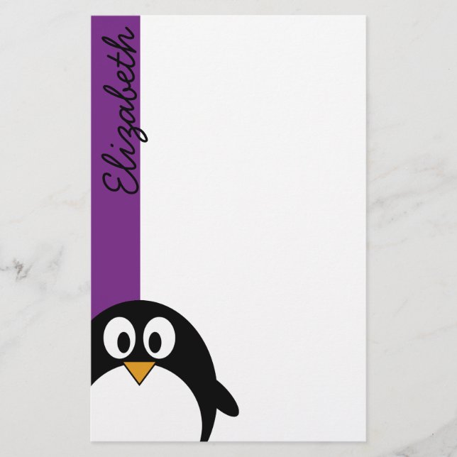 Papeterie pourpre mignon de pingouin de bande dessinée (Devant)