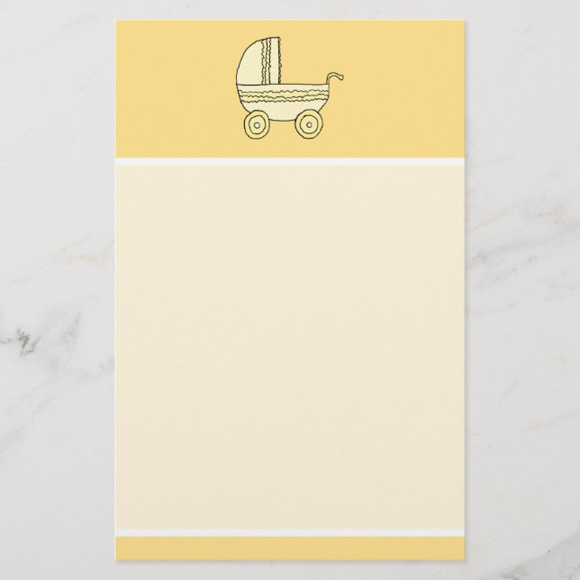 Papeterie Pram bébé jaune. (Devant)