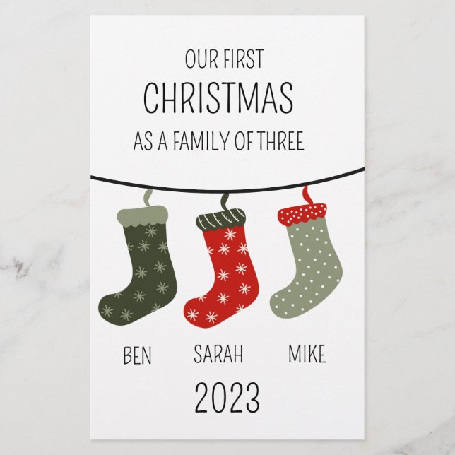 Papeterie Premier Noël en famille de trois (Devant)