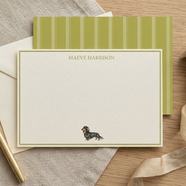 Papeterie Prépa Rayure Chartreuse Dachshund (Preppy Chartreuse Stripe Dachshund Stationery)
