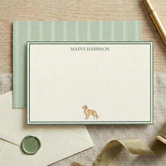 Papeterie Prépa Sage Vert Rayé Golden Retriever (Preppy Sage Green Stripe Golden Retriever Stationery)