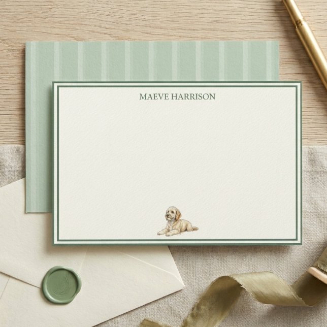 Papeterie Préparé Vert Sauge Rayure Golden Doodle (Preppy Sage Green Stripe Golden Doodle Stationery)