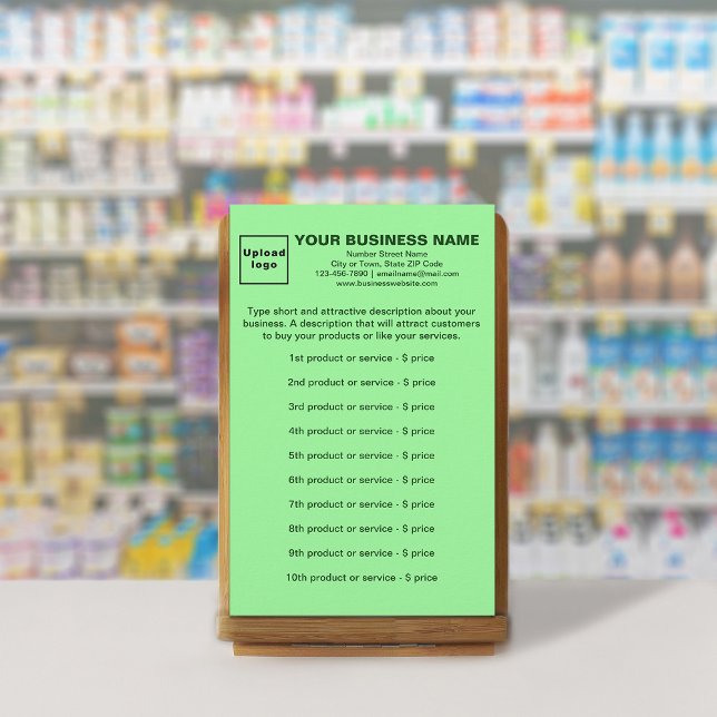 Papeterie Produits ou services d'affaires sur Vert clair (Your business products or services on light green stationery.)