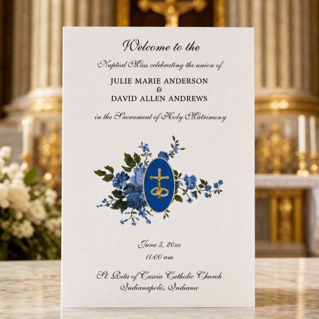 Papeterie Programme de mariage catholique élégant bleu  Pape (Créateur téléchargé)