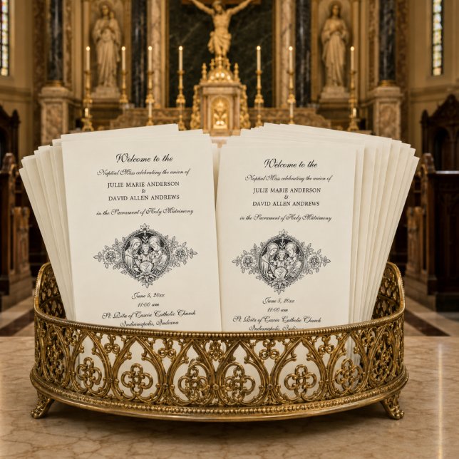 Papeterie Programme de mariage catholique élégant noir et bl (Créateur téléchargé)