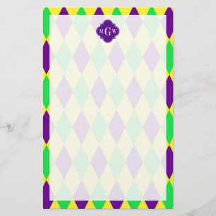 Papeterie Purple Yellow Green Harlequin Purp Quat 3 Monogram