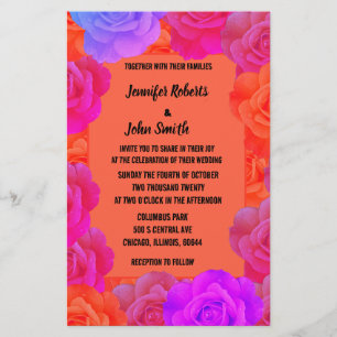 Papeterie QR Code Roses rose orange violet Mariage Floral