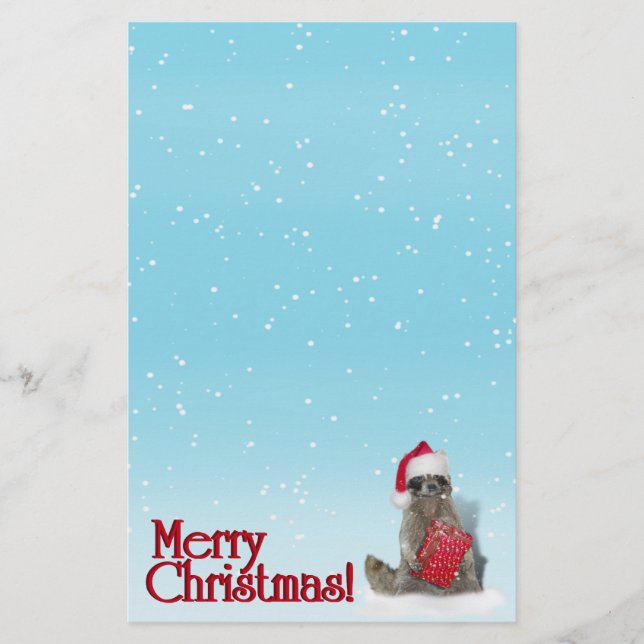 Papeterie Raccoon de Noël avec présent (Devant)