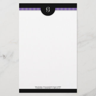 Papeterie Rayures violettes modernes et monogramme noir