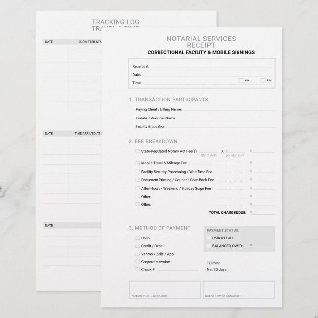 Papeterie Reçu de facture de signature de prisonnier de nota (Devant / Derrière)