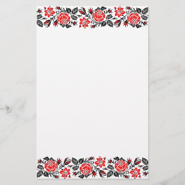 Papeterie Red & Black Rose cross-stitch Russian Pattern (Devant)