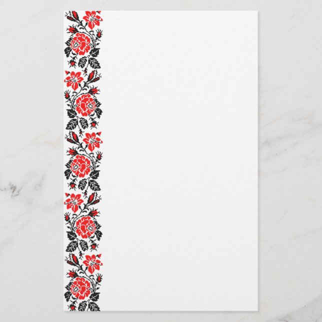 Papeterie Red & Black Rose cross-stitch Russian Pattern (Devant)