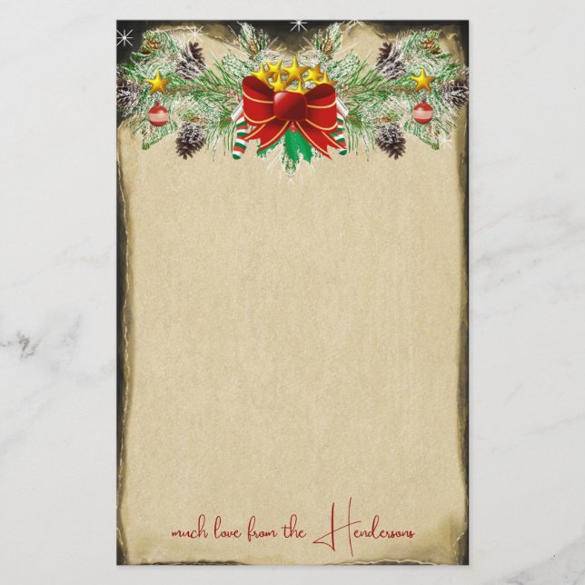 Papeterie Red Christmas Tree Stars Gold Lights Garland (Devant)