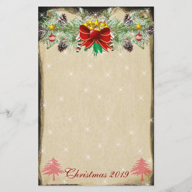 Papeterie Red Christmas Tree Stars Lumières Garland (Devant)