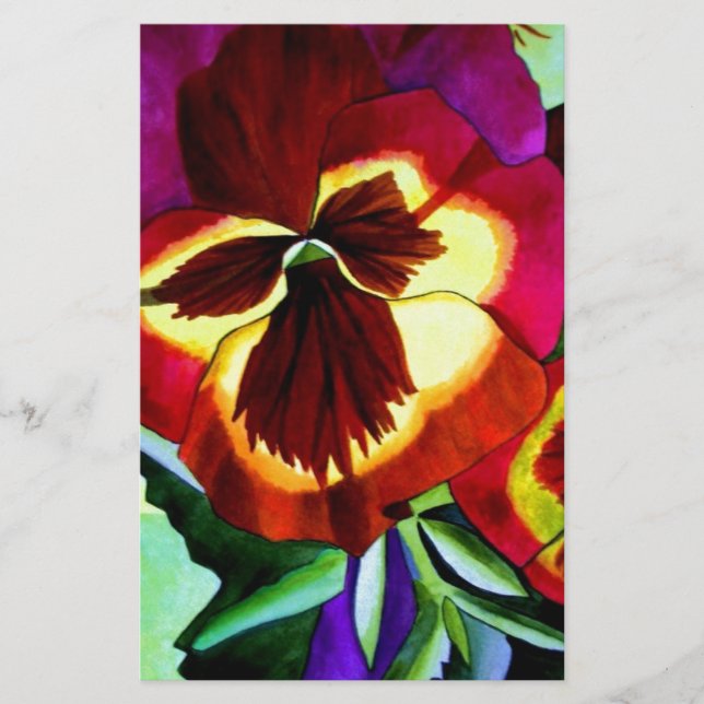 Papeterie Red pansies watercolor flower original art (Devant)