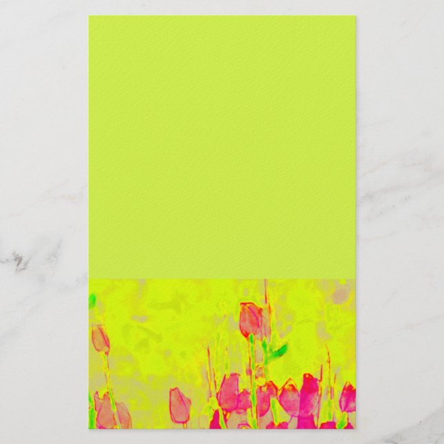 Papeterie Red Tulips Border Yellow Green Stationery (Devant)