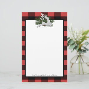 Papeterie Reindeer Buffalo Plaid Stationery personnalisée