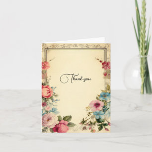 Papeterie Remerciement Floral Vintage Rose Bleu